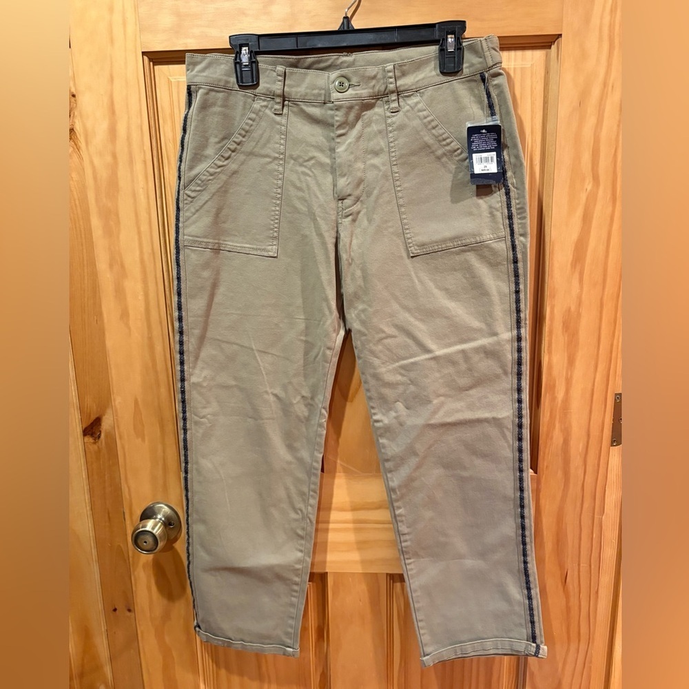 Lucky Brand Women’s Green Khaki side stripe Utility Boyfriend Cropped Pants NWT